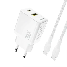 Мережевий зарядний пристрій Dudao A27TCEU PD 30W GaN USB-A USB-C з кабелем USB-C білий (6976625334223)