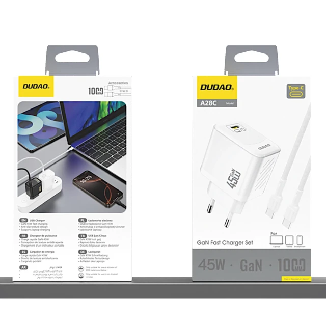 Сетевое зарядное устройство Dudao A28C 45W GaN Белый + кабель USB-C (A28C_White)