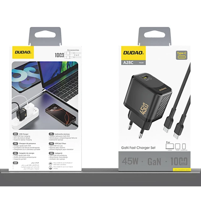Зарядний пристрій Dudao A28C 45W GaN Чорний + кабель USB-C (A28C_Black)