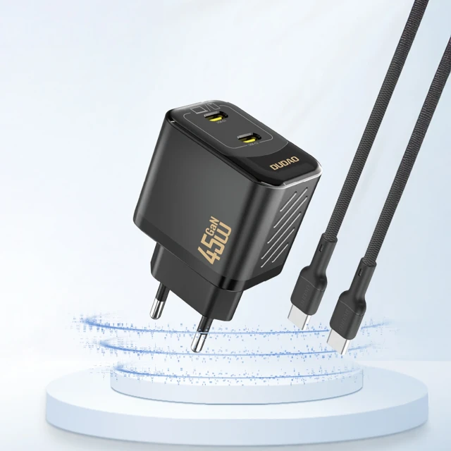 Мережевий зарядний пристрій Dudao A28PEU PD 45W GaN 2xUSB Black (6976625334292)