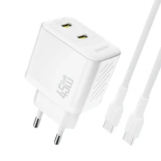 Мережевий зарядний пристрій Dudao A28PCEU PD 45W GaN 2xUSB-C з кабелем USB-C White (6976625334308)