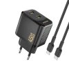 Мережевий зарядний пристрій Dudao A28PCEU PD 45W GaN 2xUSB-C з кабелем USB-C Чорний (6976625334315)