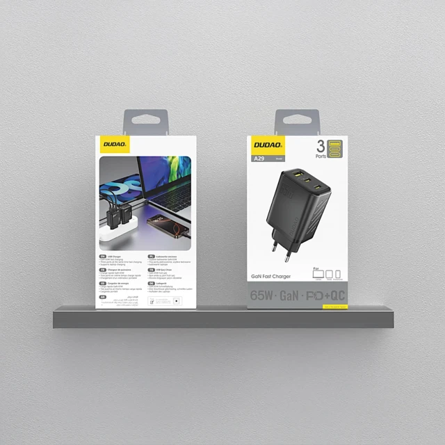 Мережевий зарядний пристрій Dudao A29 65W GaN 2x USB-C + USB-A Black (A29 black)