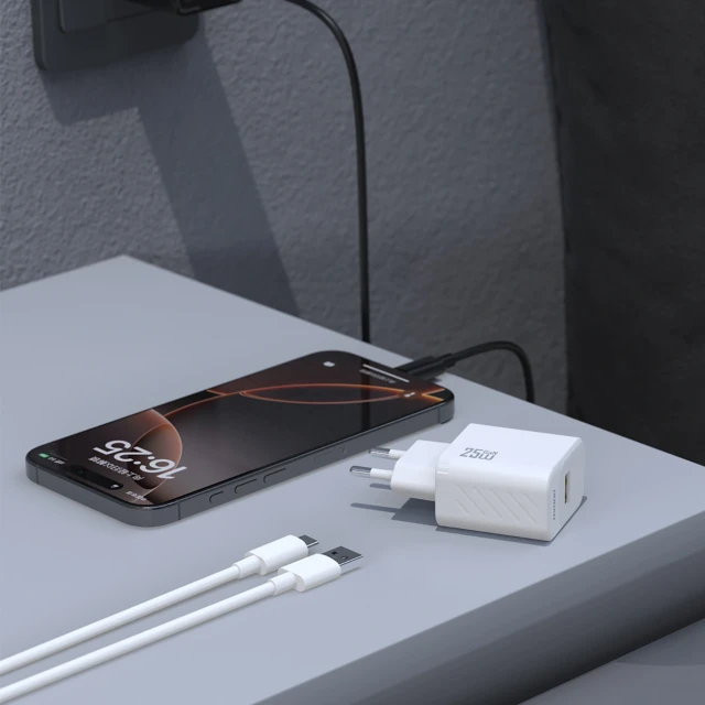 Мережевий зарядний пристрій Dudao A27STEU 25W GaN USB-A з кабелем USB-A - USB-C White (6976625334872)