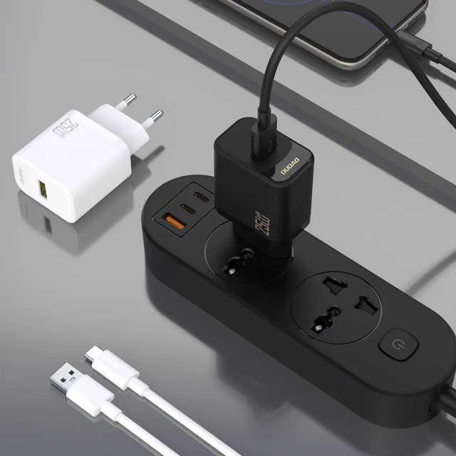 Мережевий зарядний пристрій Dudao A27STEU 25W GaN USB-A з кабелем USB-A - USB-C White (6976625334872)