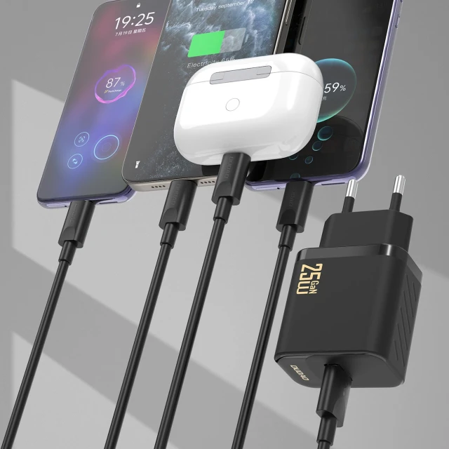 Мережевий зарядний пристрій Dudao A27STEU 25W GaN USB-A з кабелем USB-A - USB-C чорний (6976625334889)