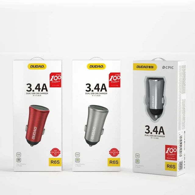 Автозарядний пристрій Dudao 2x USB 3.4A Silver (R6S)
