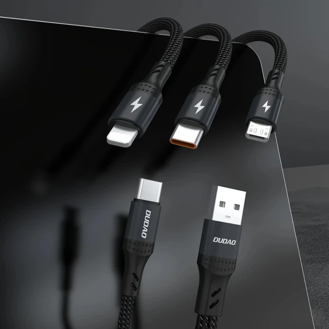Кабель Dudao L3W USB-A/USB-C до Lightning/USB-C/MicroUSB 66W Black (L3W black)