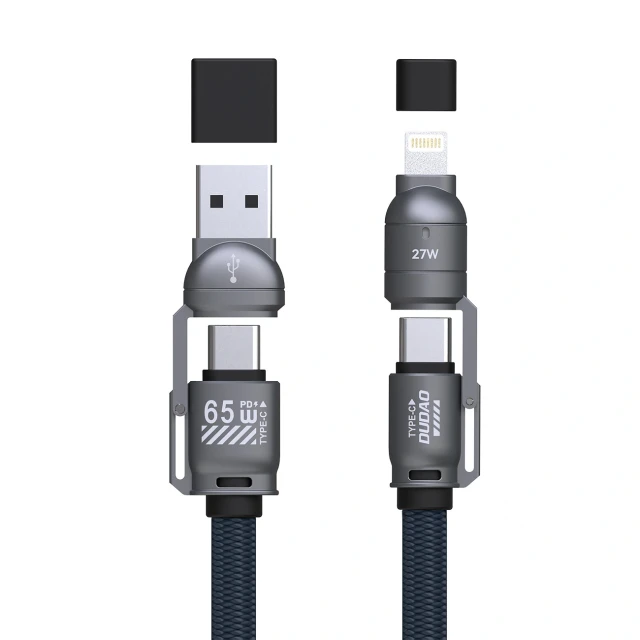 Кабель Dudao L20Max 65W 4в1 с петлей USB-C к USB-C с адаптерами Lightning и USB-A Blue (6976625335763)