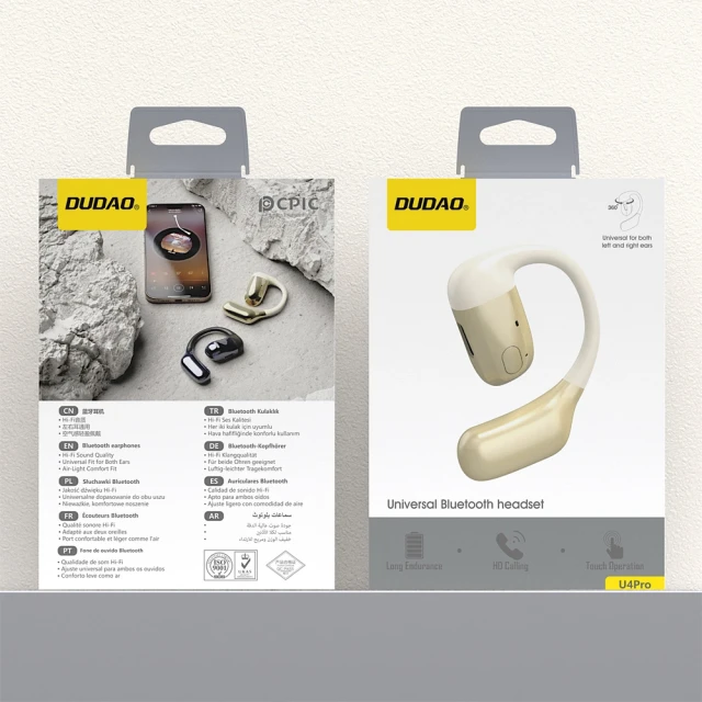Бездротова гарнітура Dudao U4Pro Bluetooth універсальна Beige (6976625336302)