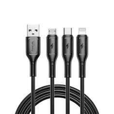 Кабель 3в1 USB A to USB C, Micro USB, Lightning Wiwu 3.1A Wi-C045E 1m Black (6976975616109)