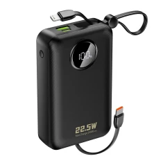 Powerbank Dudao K14+ 22.5W 20000 mAh со встроенными кабелями USB-C и Lightning Black (6977196680016)