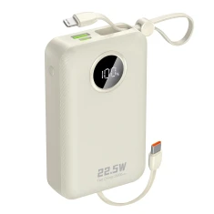 Powerbank Dudao K14+ 22.5W 20000 mAh з вбудованими кабелями USB-C та Lightning White (6977196680023)