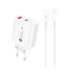 Мережевий зарядний пристрій Hurtel A6MaxL 20W USB-A USB-C з кабелем USB-C - Lightning 1m White (6977196680191)