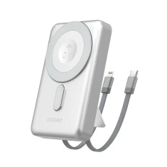 Powerbank Dudao K29 10000mAh PD 20W з металевим корпусом, підставкою та вбудованими кабелями USB-C/Lightning Silver (K29-S)