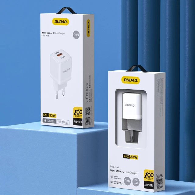 Зарядний пристрій Dudao A13Pro GaN 33W PPS USB-C/USB White (A13PROEU)