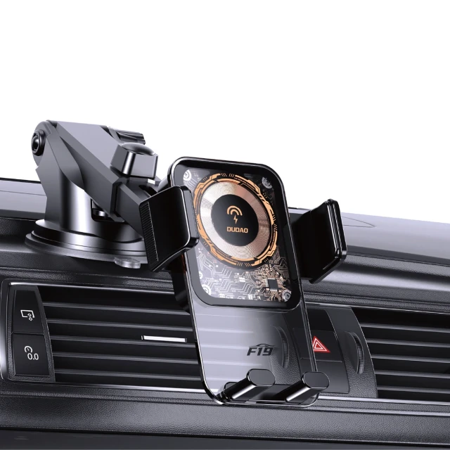 Автотримач Dudao F19 з бездротовою зарядкою 15W чорний (6977196680986)