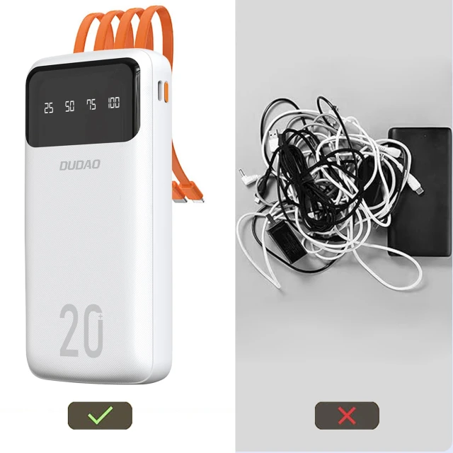 Павербанк Dudao K6Pro+ 20000 mAh з 3 вбудованими кабелями Black (K6Pro+-black)