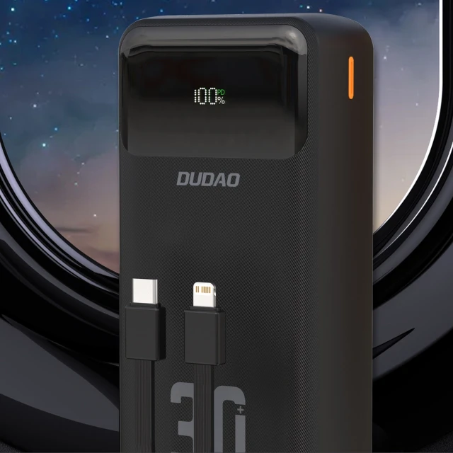 Powerbank Dudao K15MAX 30000mAh PD 22.5W з вбудованими кабелями Black (K15MAX-B)