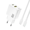Мережевий зарядний пристрій Dudao A27MaxCEU PD QC 35W USB-A USB-C з кабелем USB-C білий (6977196682911)