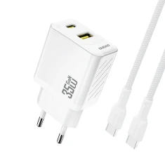 Мережевий зарядний пристрій Dudao A27MaxCEU PD QC 35W USB-A USB-C з кабелем USB-C білий (6977196682911)