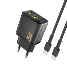 Мережевий зарядний пристрій Dudao A27MaxCEU PD QC 35W USB-A USB-C з кабелем USB-C Чорний (6977196682928)