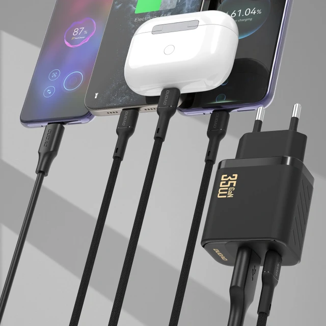 Мережевий зарядний пристрій Dudao A27MaxCEU PD QC 35W USB-A USB-C з кабелем USB-C Чорний (6977196682928)