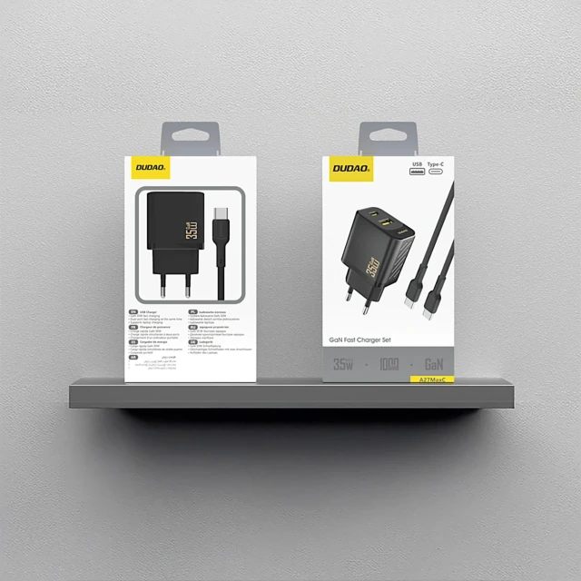 Мережевий зарядний пристрій Dudao A27MaxCEU PD QC 35W USB-A USB-C з кабелем USB-C Чорний (6977196682928)