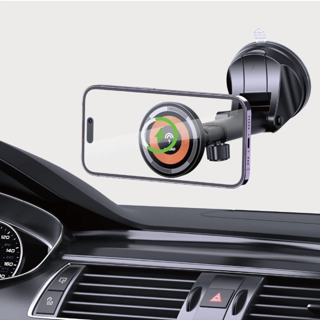 Автотримач Dudao F12MAX+ з бездротовою зарядкою 15W сумісний з MagSafe чорний (6977196683666)