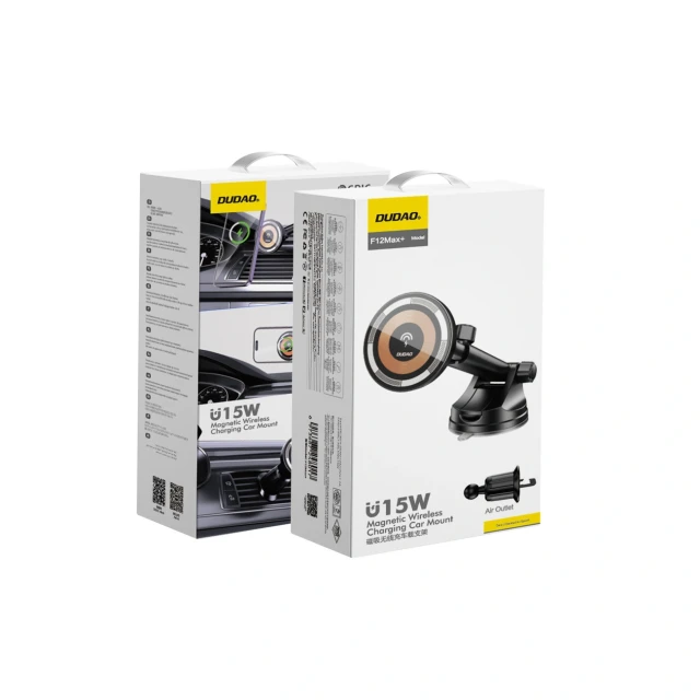 Автотримач Dudao F12MAX+ з бездротовою зарядкою 15W сумісний з MagSafe чорний (6977196683666)