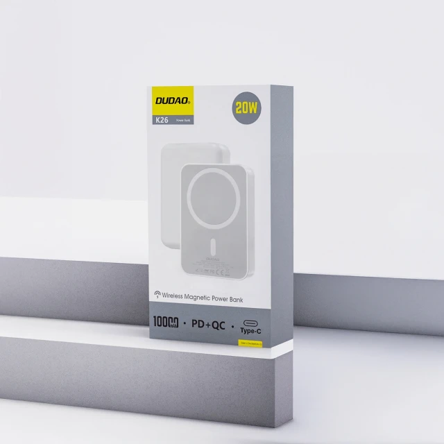 Powerbank Dudao K26 10000mAh 20W USB-A / USB-C White with MagSafe (6977196683703)