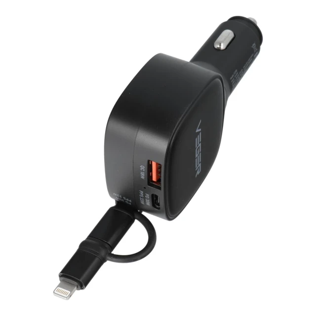 Автомобільна зарядка Veger CC89 USB C + кабель USB C / Lightning QC PD 84W Black (6977525751202)