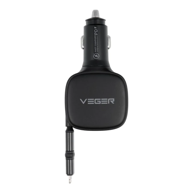 Автомобільна зарядка Veger CC89 USB C + кабель USB C / Lightning QC PD 84W Black (6977525751202)