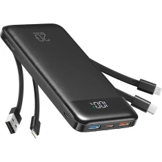Powerbank Charmast W1148 10000 mAh з вбудованими кабелями USB A/USB C/Lightning/Micro USB Black (6977525751844)