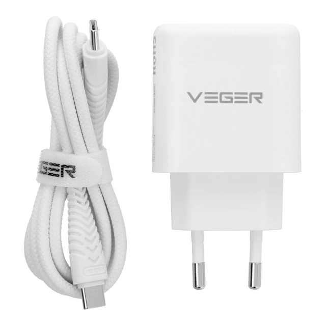 Зарядний пристрій Veger TR67 USB-A + USB-C PD QC3.0 65W + кабель USB-C to USB-C White (6977525752469)