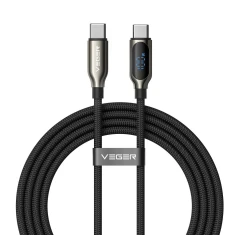 Кабель з LED-дисплеєм USB-C to USB-C Veger PD 5A 100W 1.5m CC1-XHJ Black (6977525753336)