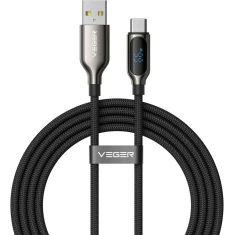 Кабель з LED дисплеєм USB A to USB C Veger PD 3A 66W 1.2 м Black (6977525753343)