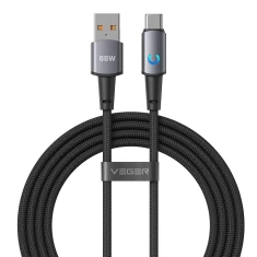 Кабель Veger USB A к USB C с LED подсветкой PD 3A 66W 1.2m Black (6977525753381)