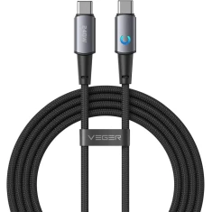 Кабель з LED-індикатором USB-C to USB-C Veger PD 5A 240W 1.5m CC2-ZSD Black (6977525753404)