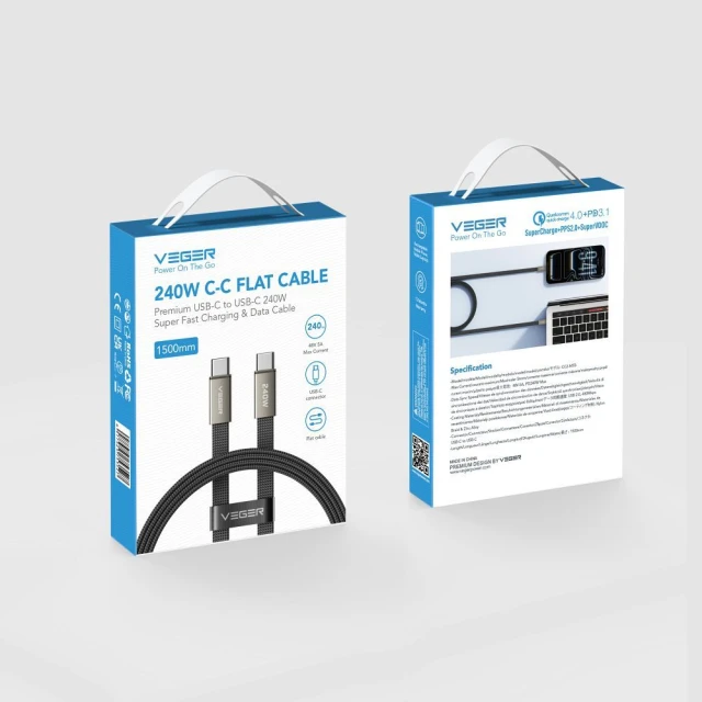 Кабель Veger USB-C to USB-C PD 5A 240W 1.5 м Black (5903396439964)