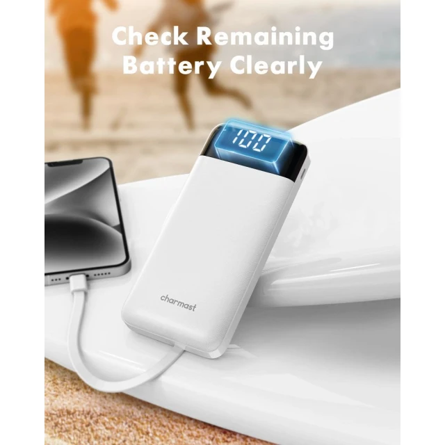 Powerbank Charmast W1148 5V 3A 10000 mAh з вбудованими кабелями USB A | USB C | Lightning | Micro USB White (6977525753831)