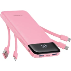 Powerbank Charmast W1148 10000 mAh з вбудованими кабелями USB A/USB C/Lightning/Micro USB Pink (6977525755729)