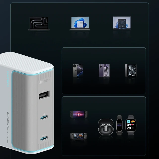 Зарядний пристрій Cuktech AD1003EU 100W GaN 2x USB-C + USB-A з кабелем White (6977556350092)