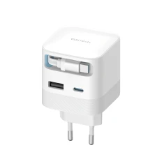 Мережевий зарядний пристрій Cuktech AD653W 67 W GaN 2x USB-C + USB-A зі згортаємим кабелем USB-C 70 см White (6977556351761)