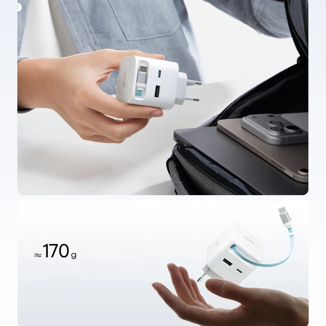 Мережевий зарядний пристрій Cuktech AD653W 67 W GaN 2x USB-C + USB-A зі згортаємим кабелем USB-C 70 см White (6977556351761)
