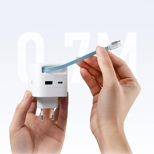 Мережевий зарядний пристрій Cuktech AD653W 67 W GaN 2x USB-C + USB-A зі згортаємим кабелем USB-C 70 см White (6977556351761)