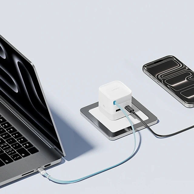 Мережевий зарядний пристрій Cuktech AD653W 67 W GaN 2x USB-C + USB-A зі згортаємим кабелем USB-C 70 см White (6977556351761)