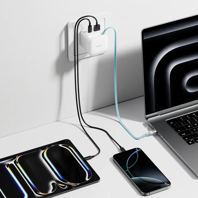 Мережевий зарядний пристрій Cuktech AD653W 67 W GaN 2x USB-C + USB-A зі згортаємим кабелем USB-C 70 см White (6977556351761)