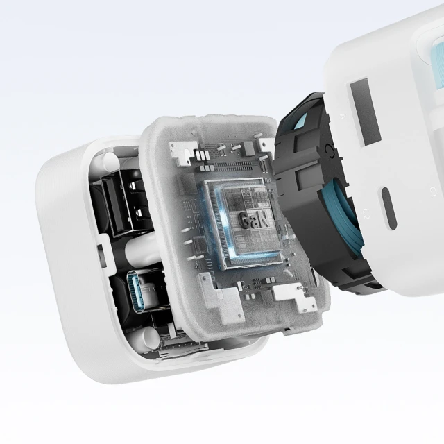 Мережевий зарядний пристрій Cuktech AD653W 67 W GaN 2x USB-C + USB-A зі згортаємим кабелем USB-C 70 см White (6977556351761)