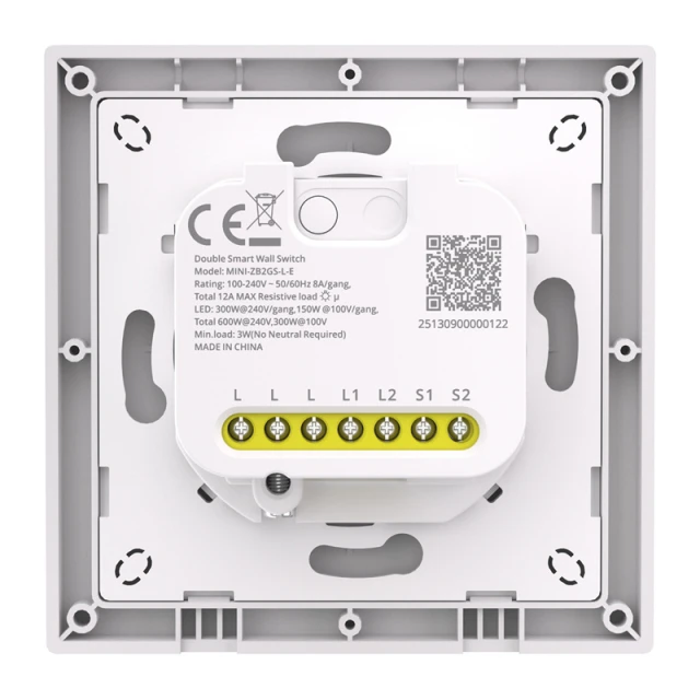 Двоканальний настінний перемикач Sonoff MINI-ZB2GSL-E ZigBee без нейтралі (MINI-ZB2GSL-E)
